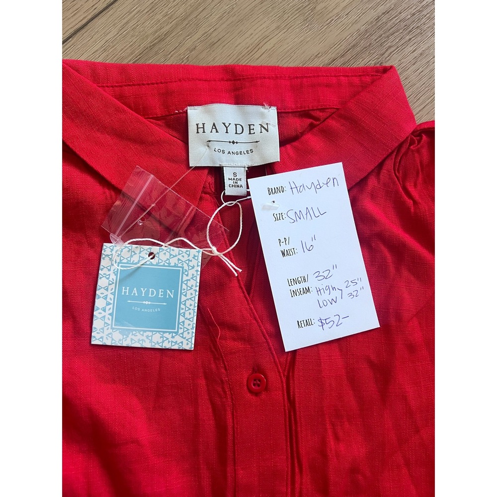 Hayden Los Angeles Red Linen Tiered High-Low Sleeveless Button Front Dress x123 - Picture 4 of 6